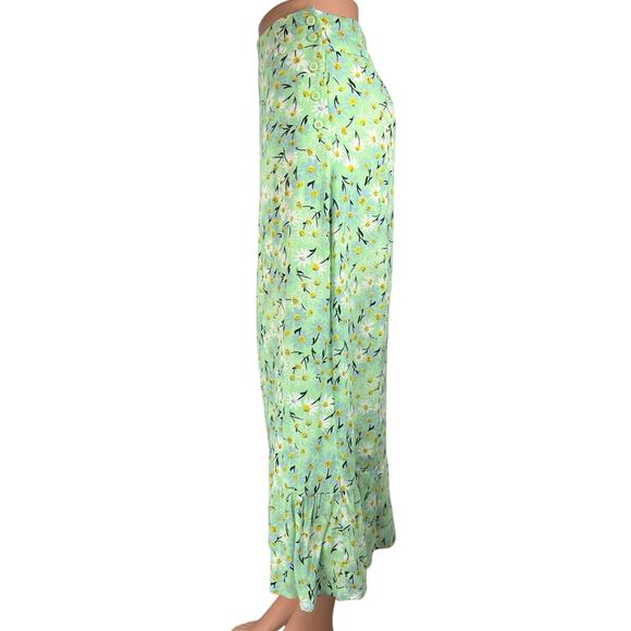 Oliver Bonas Women's Green Floral High Waisted Ruffle A Line Midi Skirt Size 6 - Picture 2 of 6